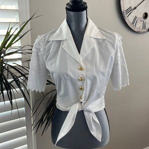 Escada Cotton Short Sleeve Tie Front Blouse